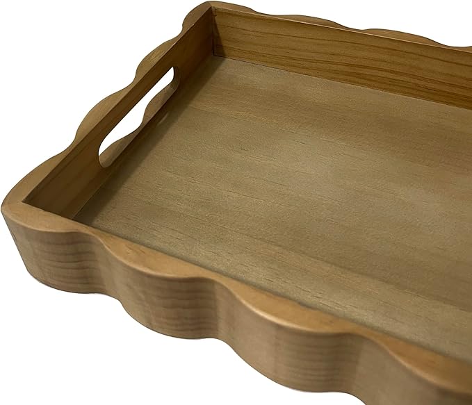 JUIOETURPine Wood Decorative Tray with Handle Rectangular Wooden Serving Tray for Breakfast in Bed,Coffee Table,Dining Table,or Kitchen - Perfect for Living Room,Bedroom,and Entryway Decor (burlywood)