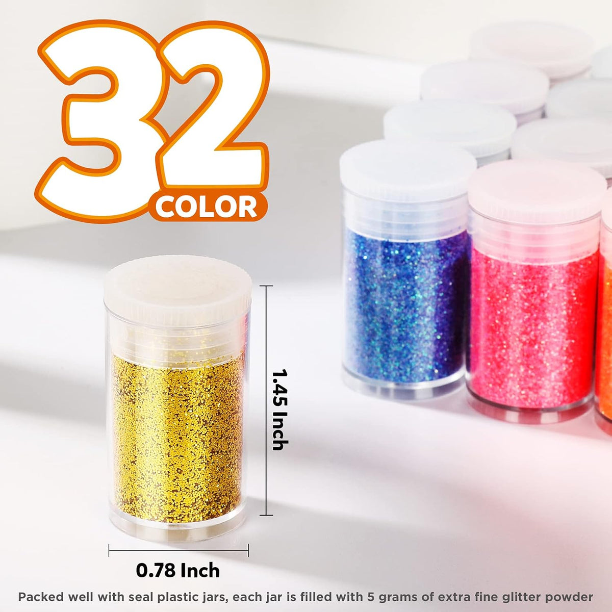 LEOBRO Glitter, Fine Glitter for Resin, Set of 32 Colors, for Nail Body Tumbler Arts and Crafts