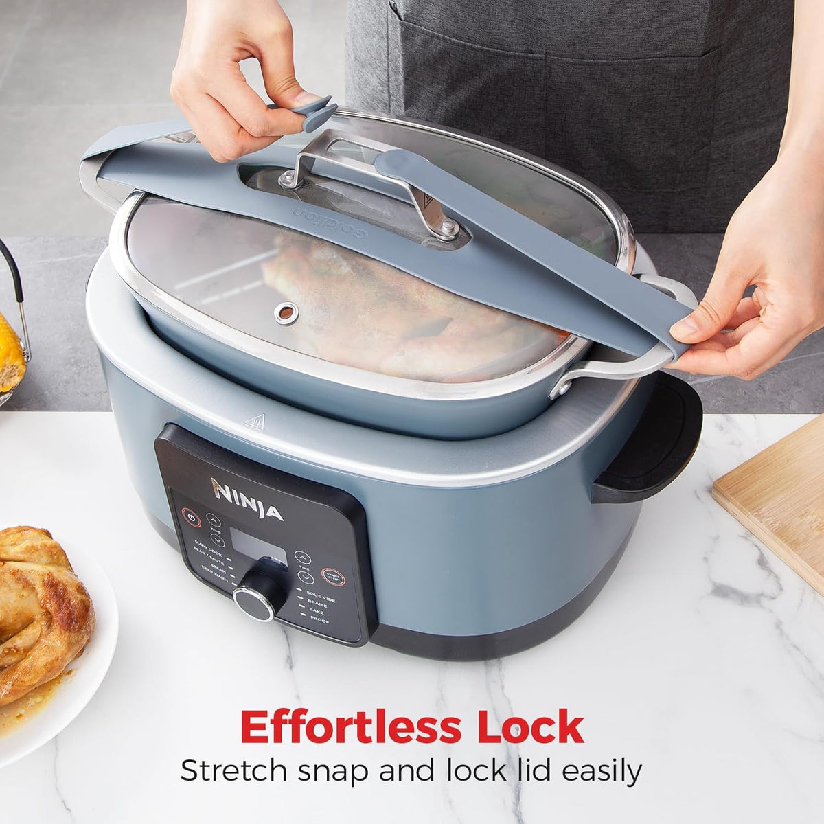 Goldlion Silicone Lid Latch Strap Compatible with Ninja Crockpot Slow Cooker - Secure Lid Lock & Transport Accessories for Ninja Foodi Possiblecooker, 2 Pack