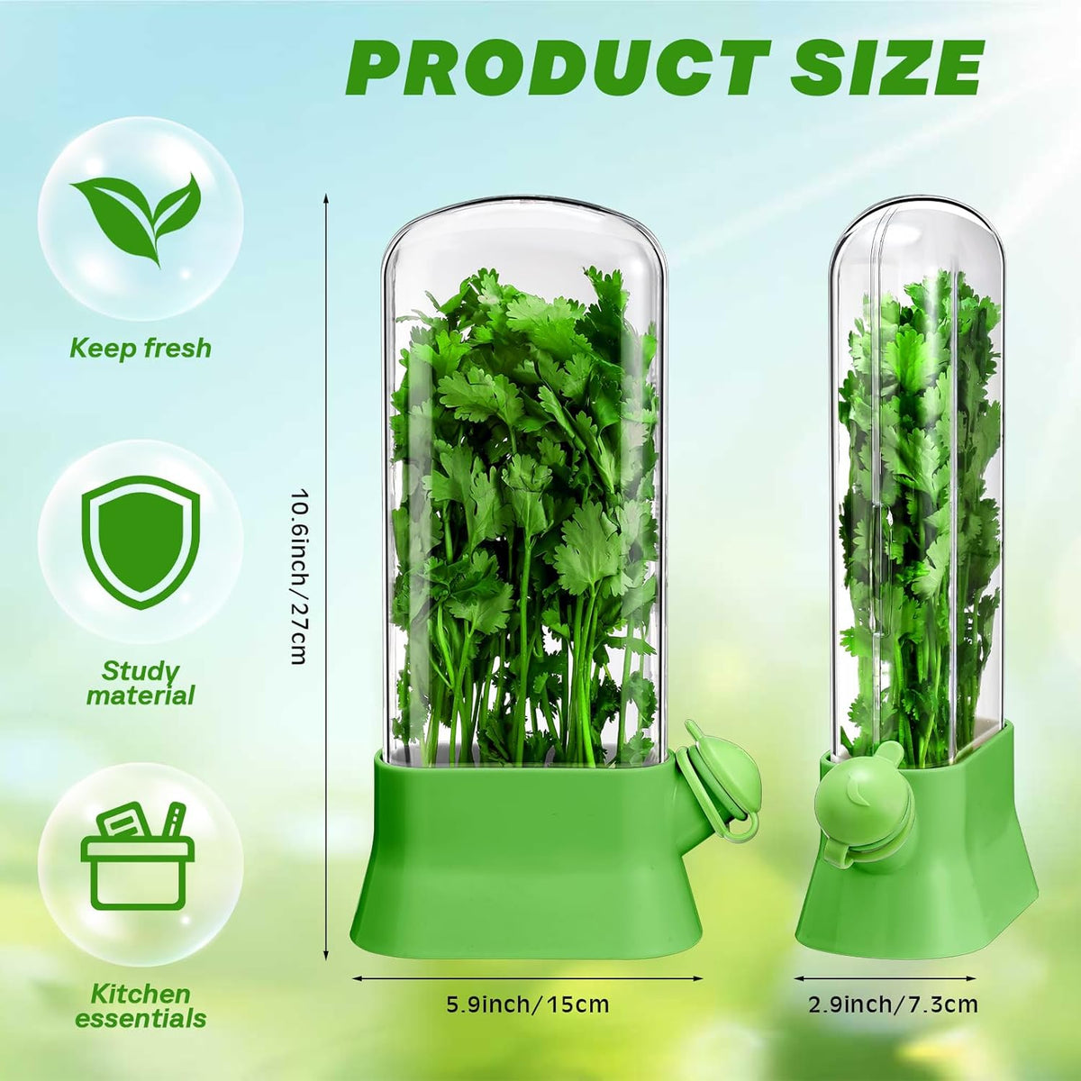 Baderke 2 Pieces Herb Saver for Refrigerator Herb Keeper Herb Storage Containers Herb Saver Pod for Cilantro, Parsley, Asparagus, Keeps Vegetables for 2-3 Weeks (Green)