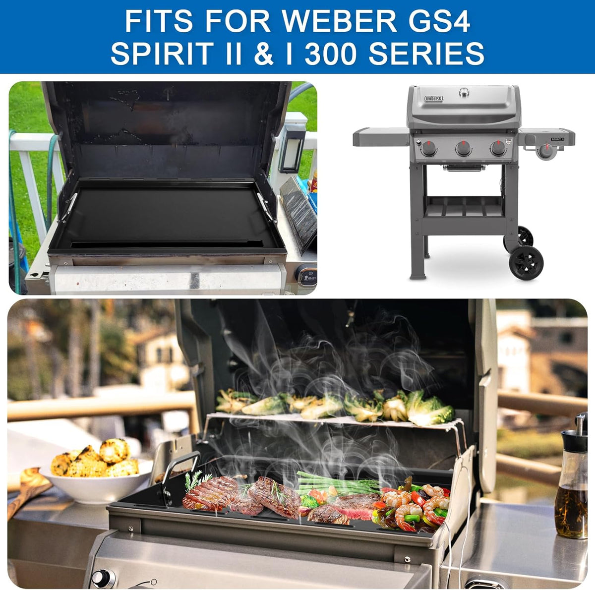 6787 Full Size Griddle Inserts for Weber GS4 Spirit I & II 300 Series Flat Top Grill Plate with Handles for Weber Spirit 2 E310 E330 E320 E330, S310 S315 Grill Parts