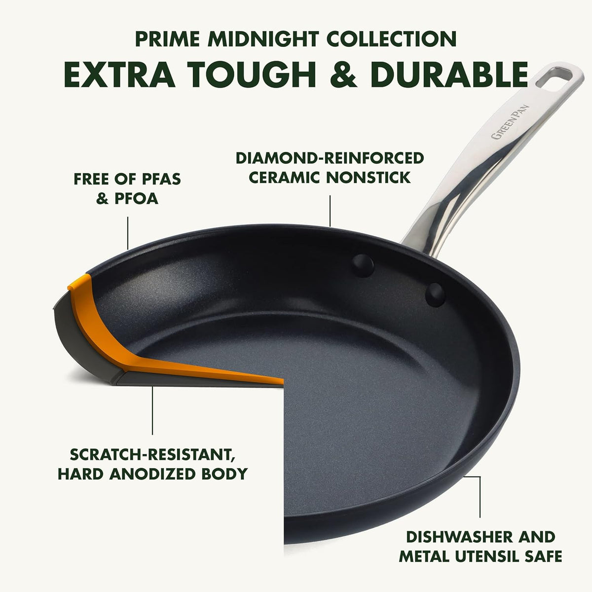 GreenPan Chatham Black Prime Midnight Hard Anodized Healthy Ceramic Nonstick, 11" Griddle Pan, PFAS-Free, Dishwasher Safe, Oven Safe, Black