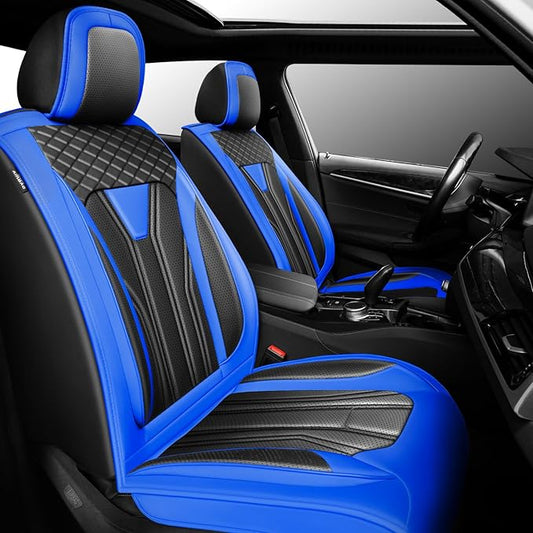 Fit Frontier Car Seat Covers Premium Leather for Nissan Frontier 2009-2025 2026. Waterproof， Breathable, Scratch-Resistant & All-Weather Seat Cushion Protector（Front Seat,Blue&Black