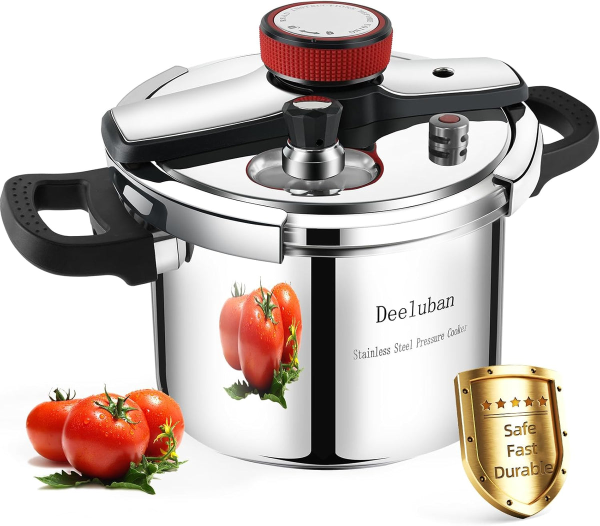 6.3 QT Pressure Cooker, 304 Stainless Steel - Explosion-Proof Lock, One Hand Operation, Fast Cooking, Dishwasher Safe & Induction Compatible, Family Size Cookware