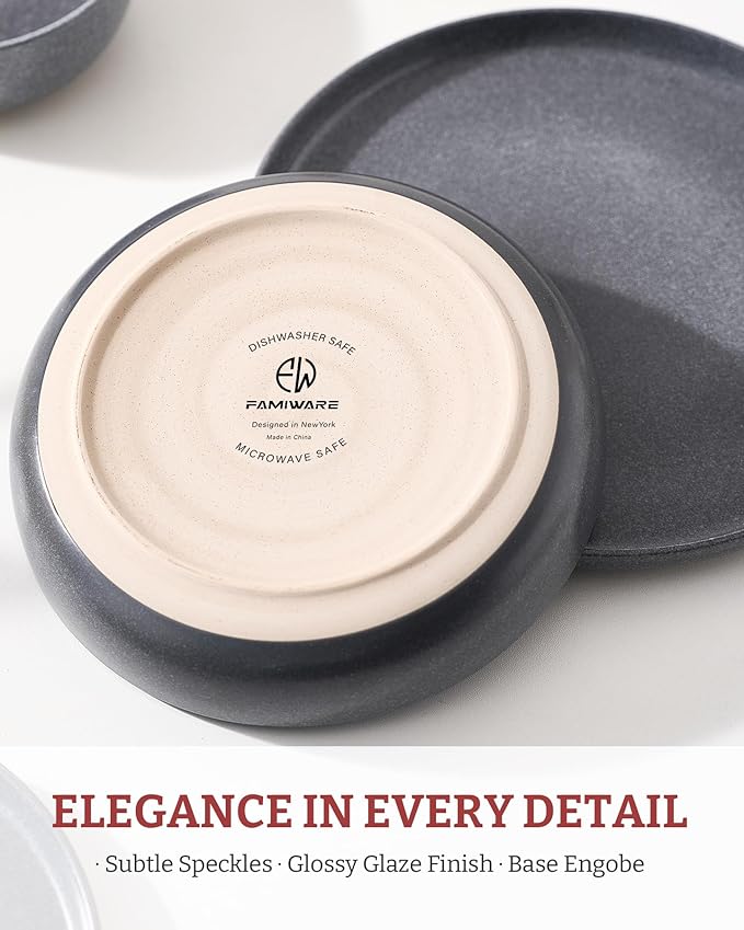 famiware Milkyway 33 oz Bowl Set, Pasta Bowls Set of 6, Salad Bowls Perfect for Your Friend for Housewarming, Thanksgiving, Christmas, Matte Dark Charcoal