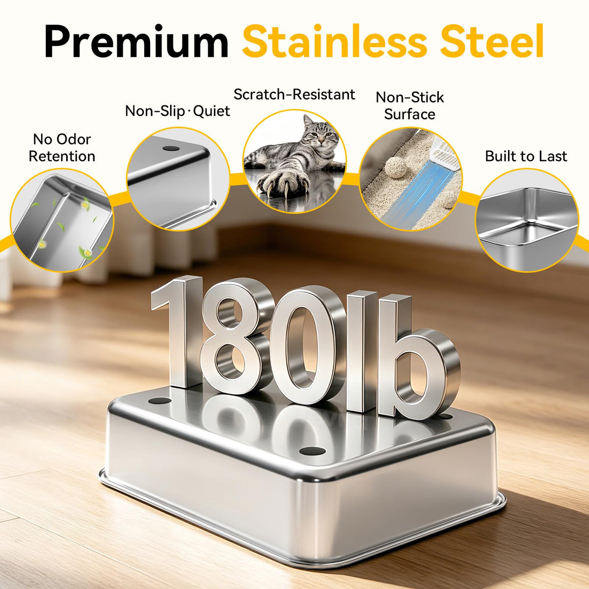Tevila 2 Pack XL Stainless Steel Litter Box with High Sides for Large Cat