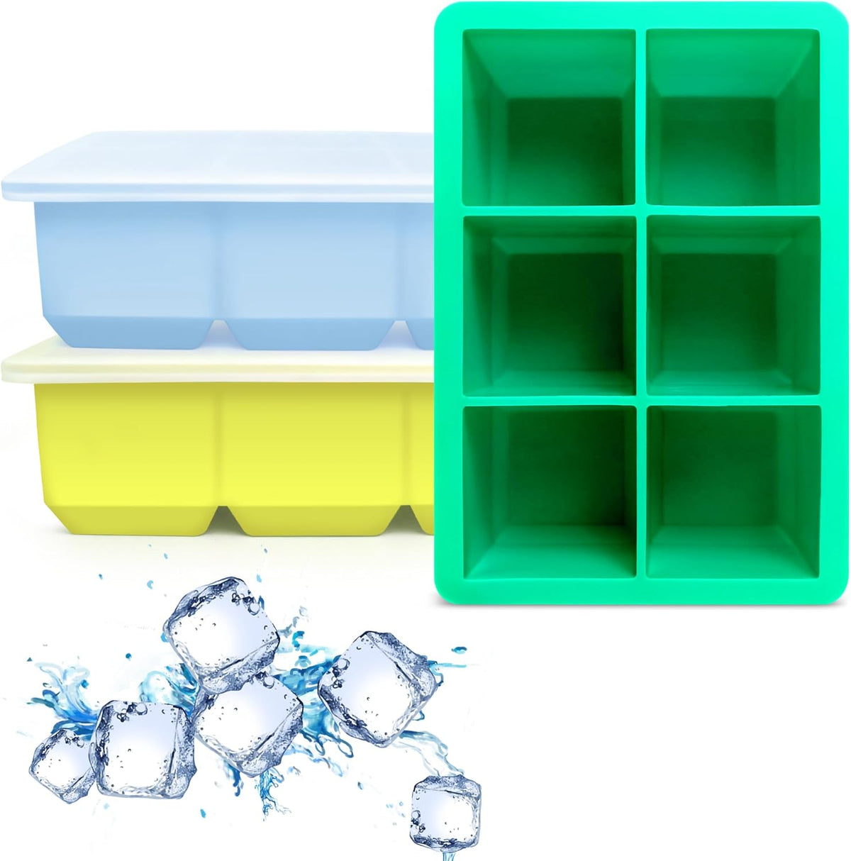 Silicone Ice Cube Trays 3 Pack - Large Size Silicone Ice Cube Molds with Leak Proof Removable Lid Square Ice Cube Tray And BPA Free for Cocktail,Whiskey, Stackable Flexible Ice