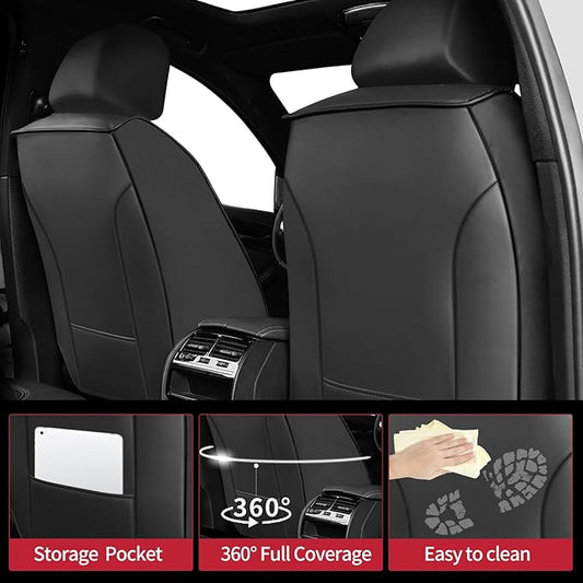 Fit Insight Car Seat Covers for Honda Insight 2010-2021 2022-Upgraded Premium Waterproof & Breathable Leather, Airbag Compatible, All-Weather Seat Cushion Protector (Full Set, Black)