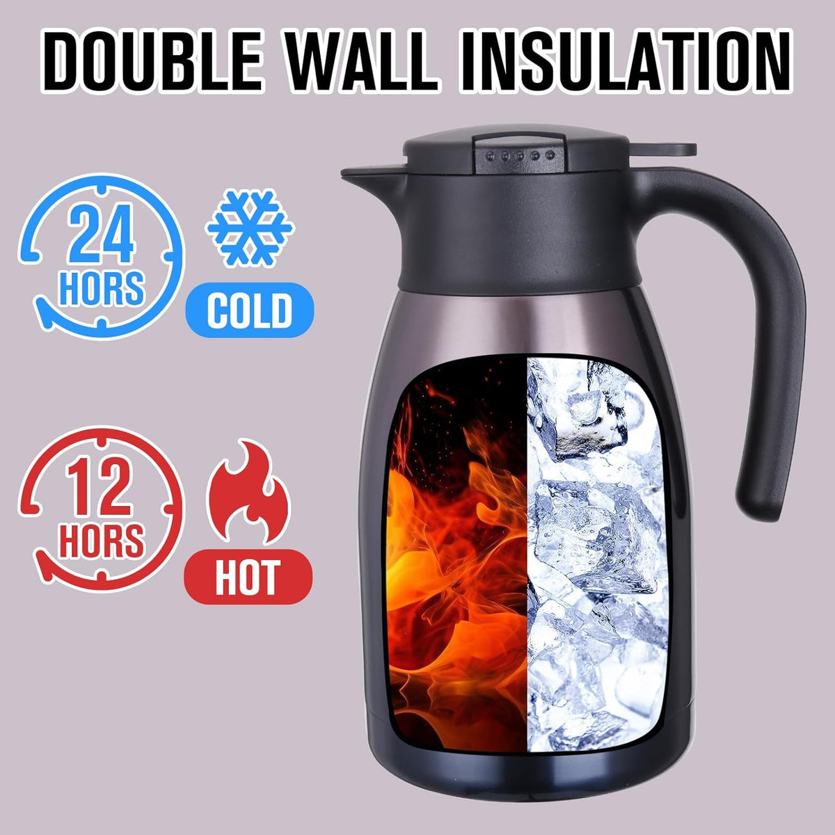 GiNT 51Oz Stainless Steel Thermal Coffee Carafe with Lid/Double Walled Vacuum Thermal Carafe / 12 Hour Heat Retention (Purple, 1.5L)