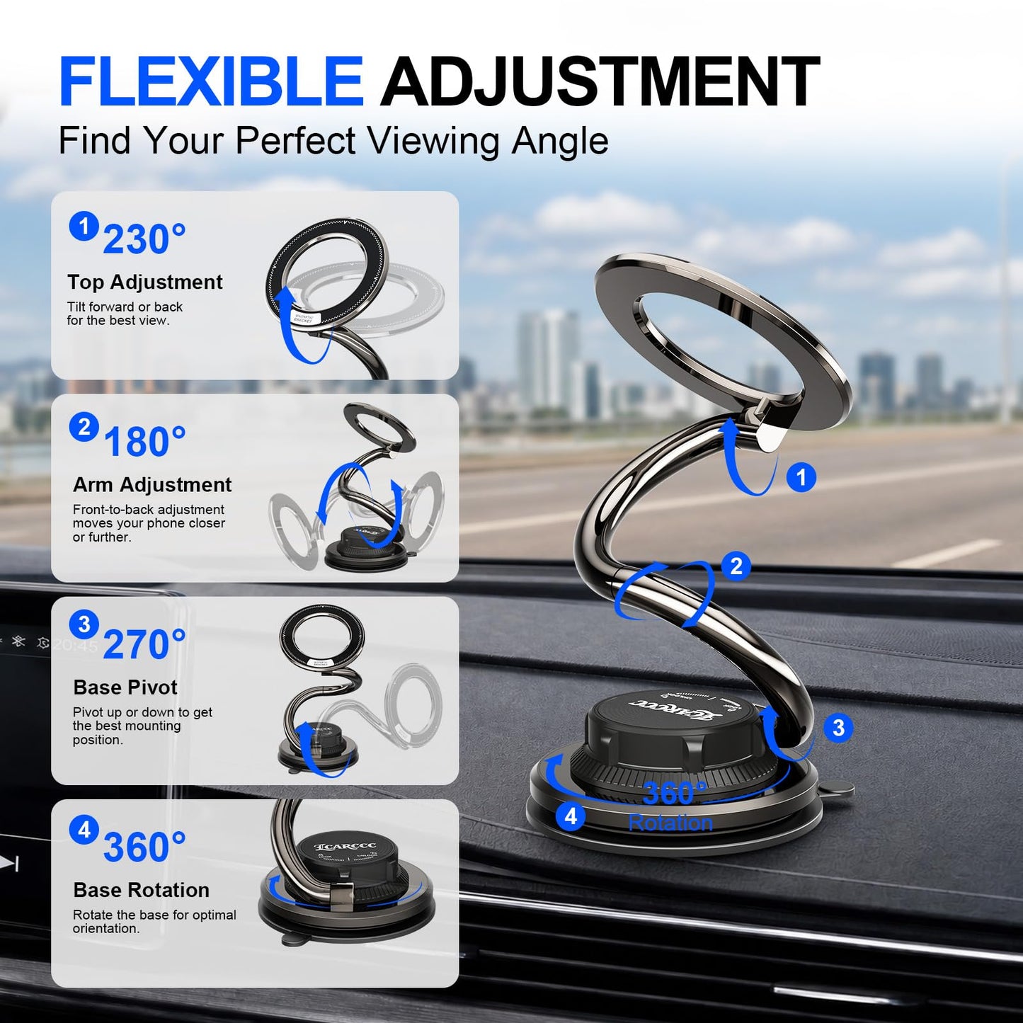 LCARCCC MagSafe Phone Mount, 175mm Long Arm Dashboard Holder