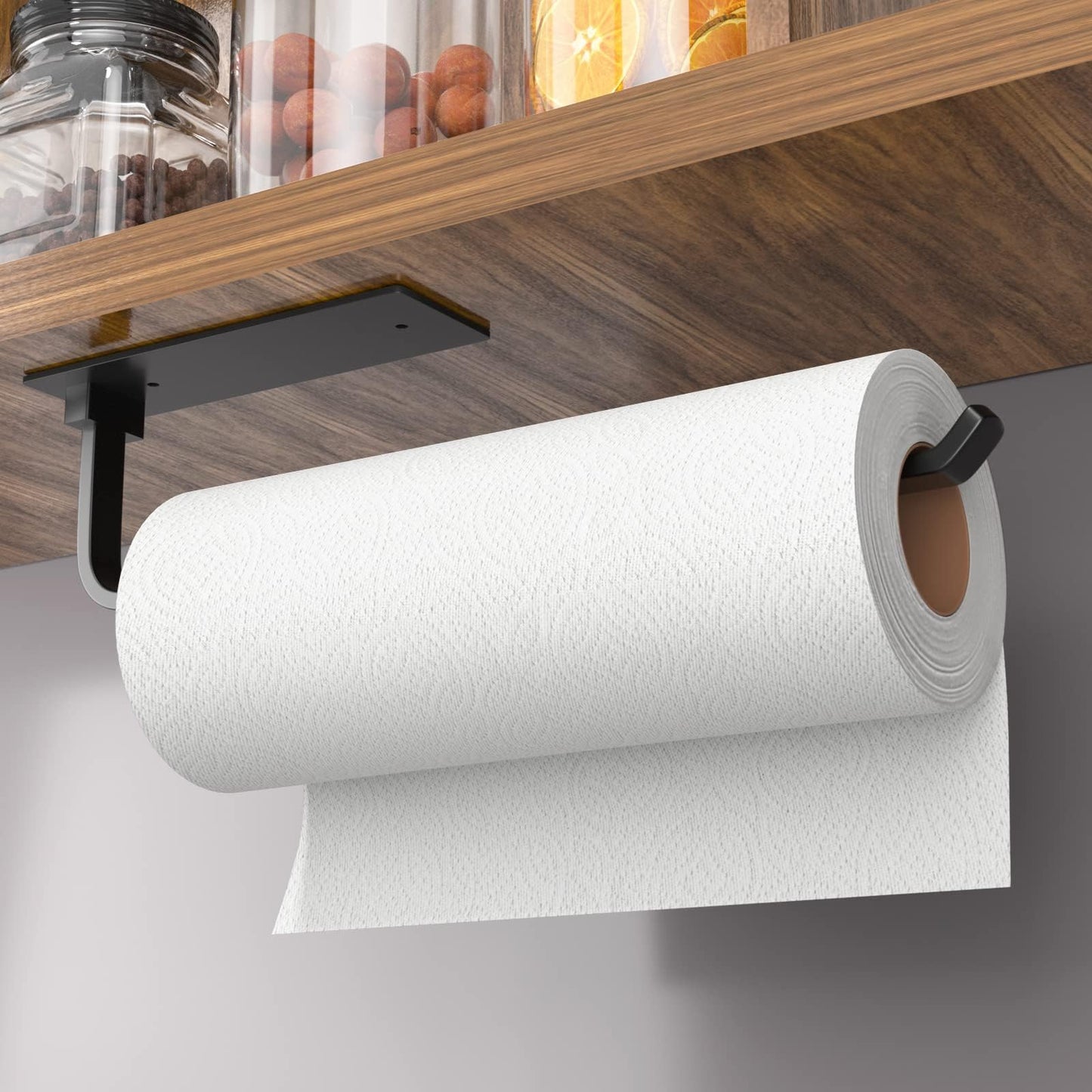 Paper Towel Holder Under Cabinet, Self-Adhesive or Drilling, Matte Black
