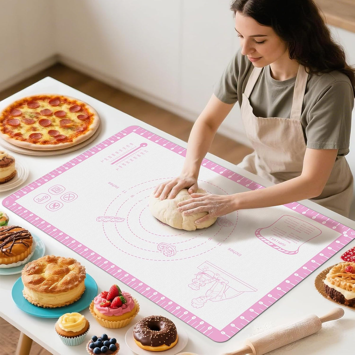 Silicone Macaron Baking Mat with 10 Recipes, Non Stick Silicone Mat for Pastry, Cookie, Macaron, Pizza,Bread, Surdough,Fondant, Extra Large and Dishwasher Safe