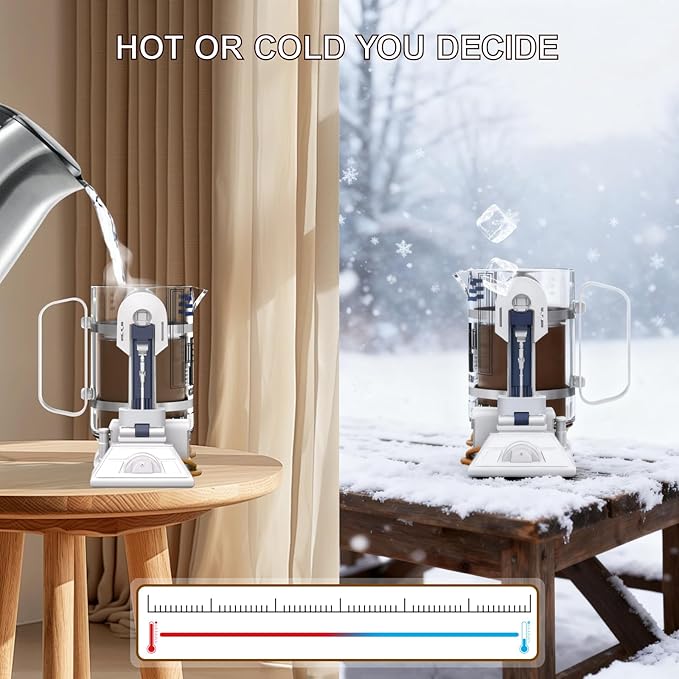 TEENKON French Press Insulated 304 Stainless Steel Coffee Maker, 32 Oz Robot R2D2 Hand Home Coffee Presser, with Filter Screen for Brew Coffee and Tea (White)