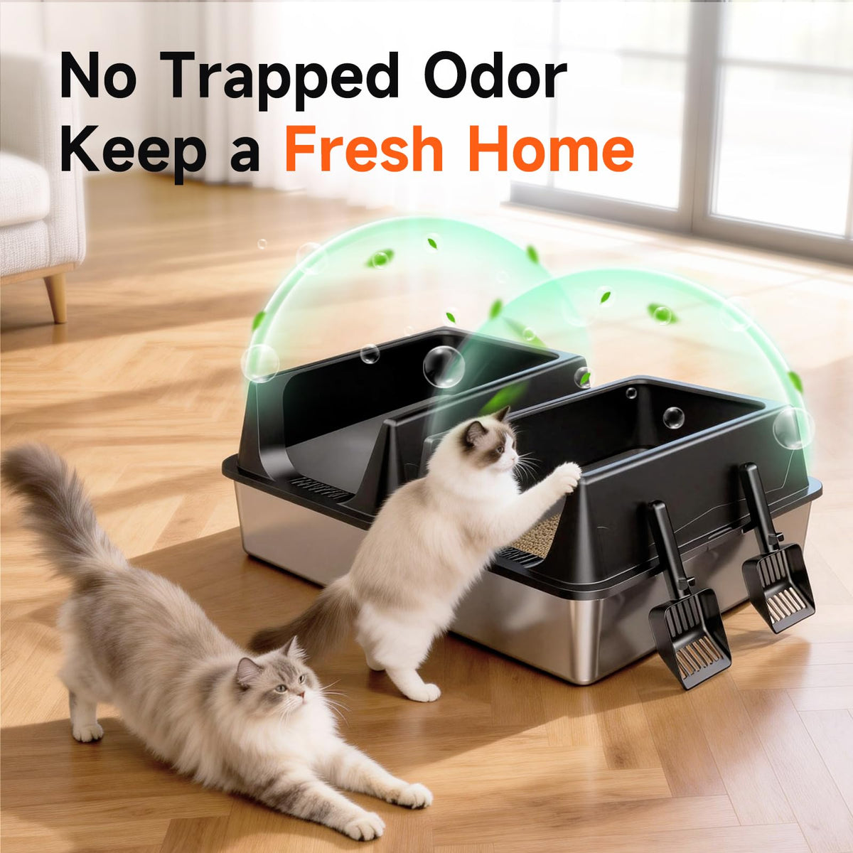 Tevila 2 Pack XL Stainless Steel Litter Box with High Sides for Large Cat