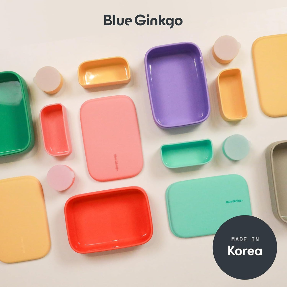 BLUE GINKGO Silicone Lunch Box Set – Durable Heavy-Duty Silicone Bento Box, Microwave, Freezer, Dishwasher Safe – Airtight, BPA Free (Made in Korea, Grey)