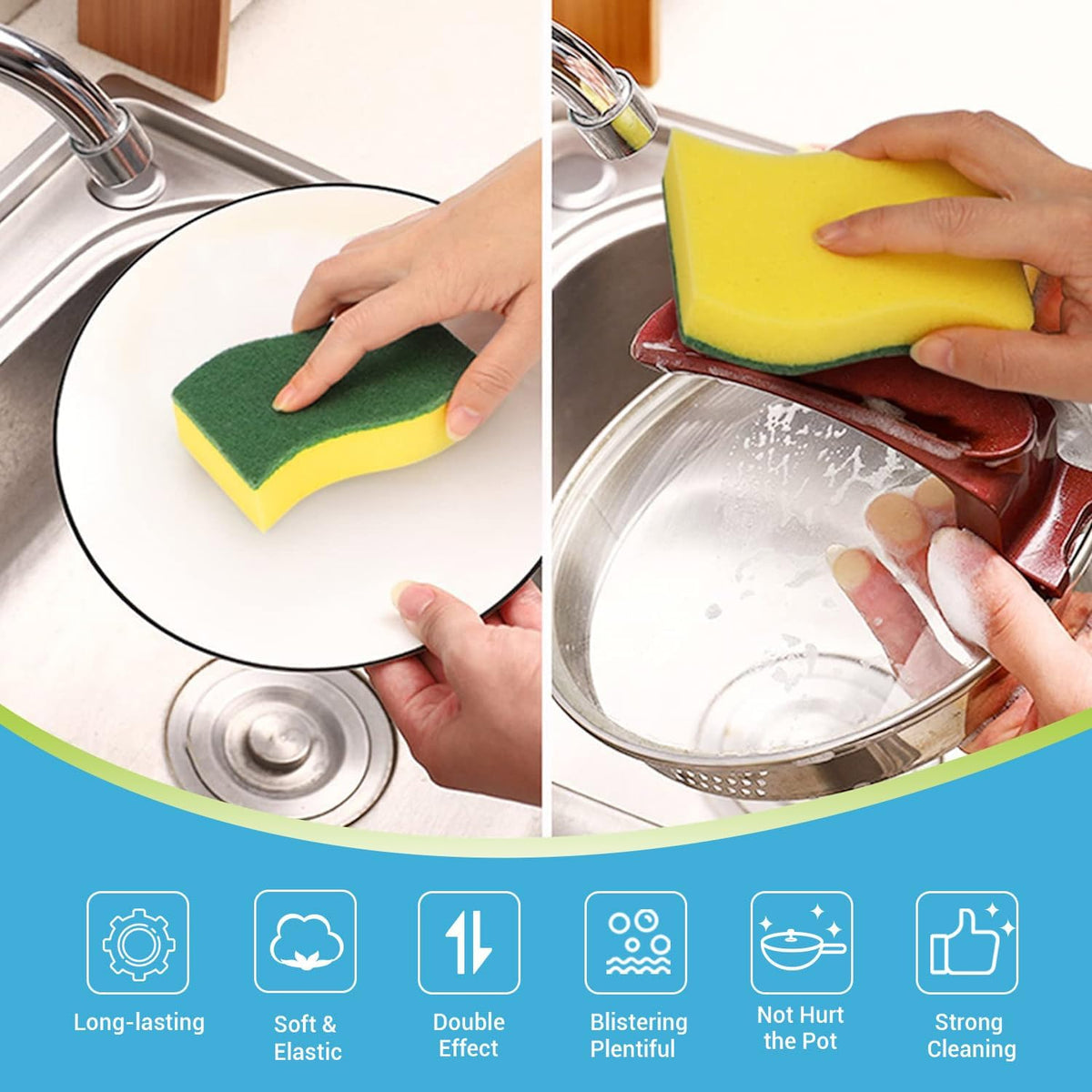 AIDEA Heavy Duty Scrub Sponge-12 Count, Kitchen Dish Sponge, Stink-Free Cleaning Sponge, Effortless Cleaning Eco Scrub Pads for Dishes,Pots,Pans All at Once