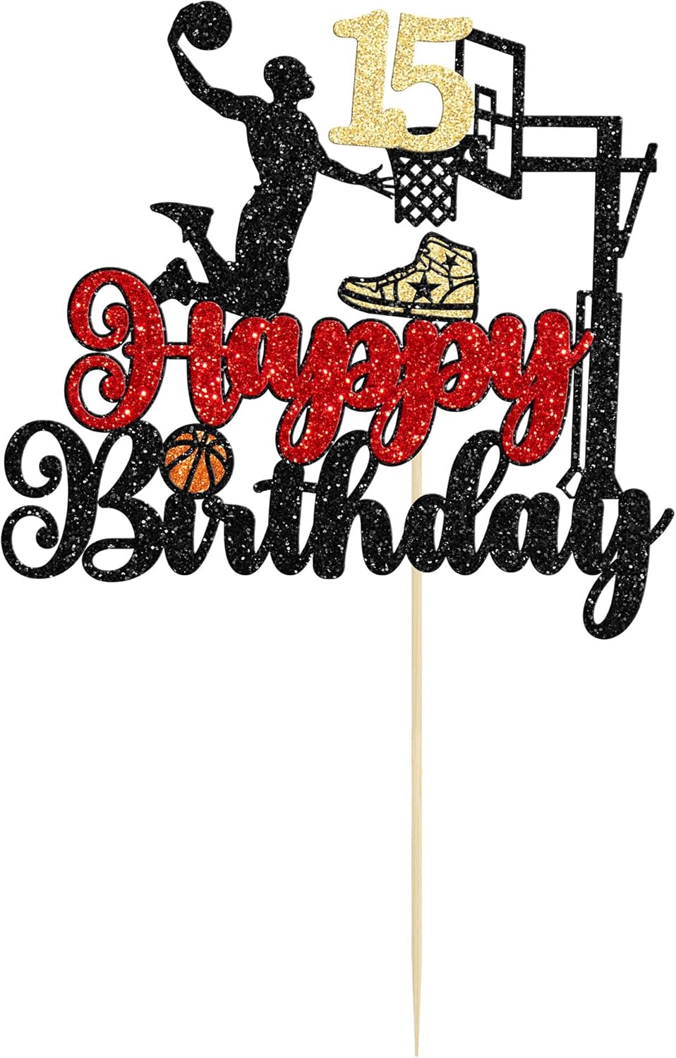 Ephlyn Basketball Happy 15th Birthday Cake Topper, 1Pc, Party Supplies for Birthday, Baby Shower
