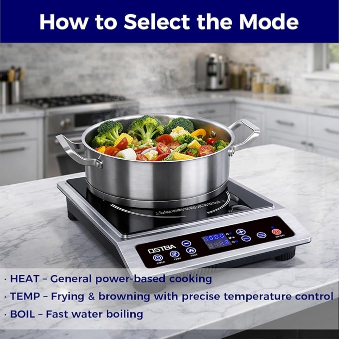 OSTBA 1800W Portable Induction Cooktop, Large Heating Coil Countertop Induction Burner, 10 Power Levels & 120–460°F Temperature Control, 3H Timer, Keep Warm, ETL Certified