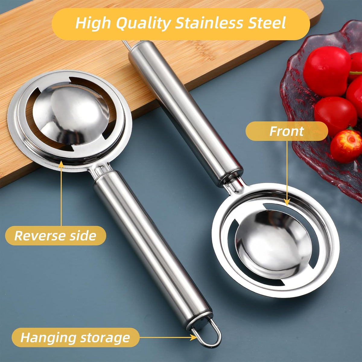 2PCS Egg Separator for Raw Eggs, Stainless Steel Eggs Yolk White Separation Tool Egg Yolk Separator Kitchen Gadget Cooking Baker Tool for Kitchen Baking