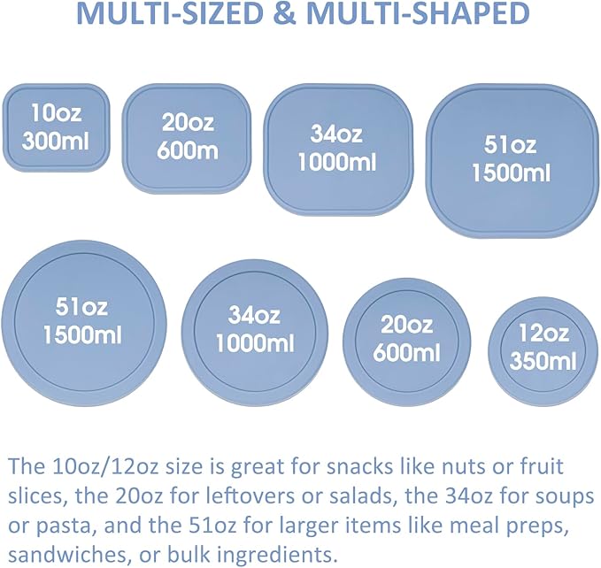 100% Silicone Food Storage Containers with Lids, 8 Pack, 10oz to 51oz, Reusable Leakproof Nesting & Stackable Silicone Bento Lunch Box, Microwave Freezer Dishwasher Oven Safe, BPA Free, Slate Blue
