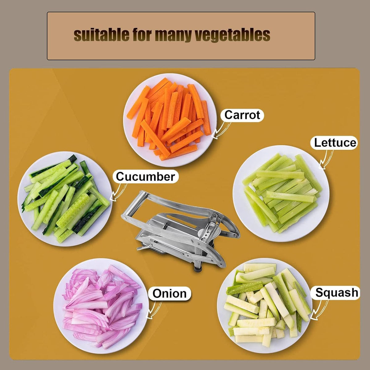 French Fry Cutter, 2-blade Potato Slicer Strong No-Slip Suction Base Stainless Steel French Fry Cutter with 1 Peeler, Perfect for Potatoes, French Fries, Cucumber,Vegetables Carrot