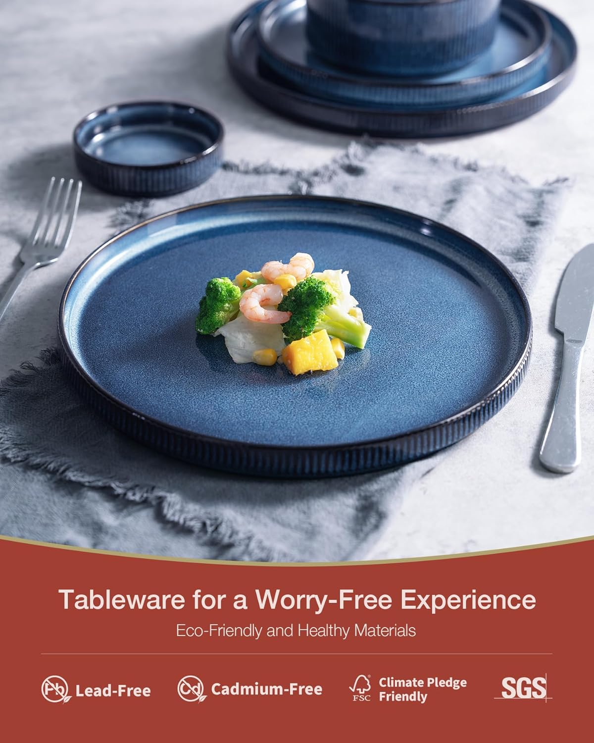 Famiware Star Plates and Bowls Sets, Modern Stoneware Dinnerware Sets for 6, 18-Piece Kitchen Dish Set - Chip and Scratch Resistant, Microwave and Dishwasher Safe Tableware, Nebulas Blue