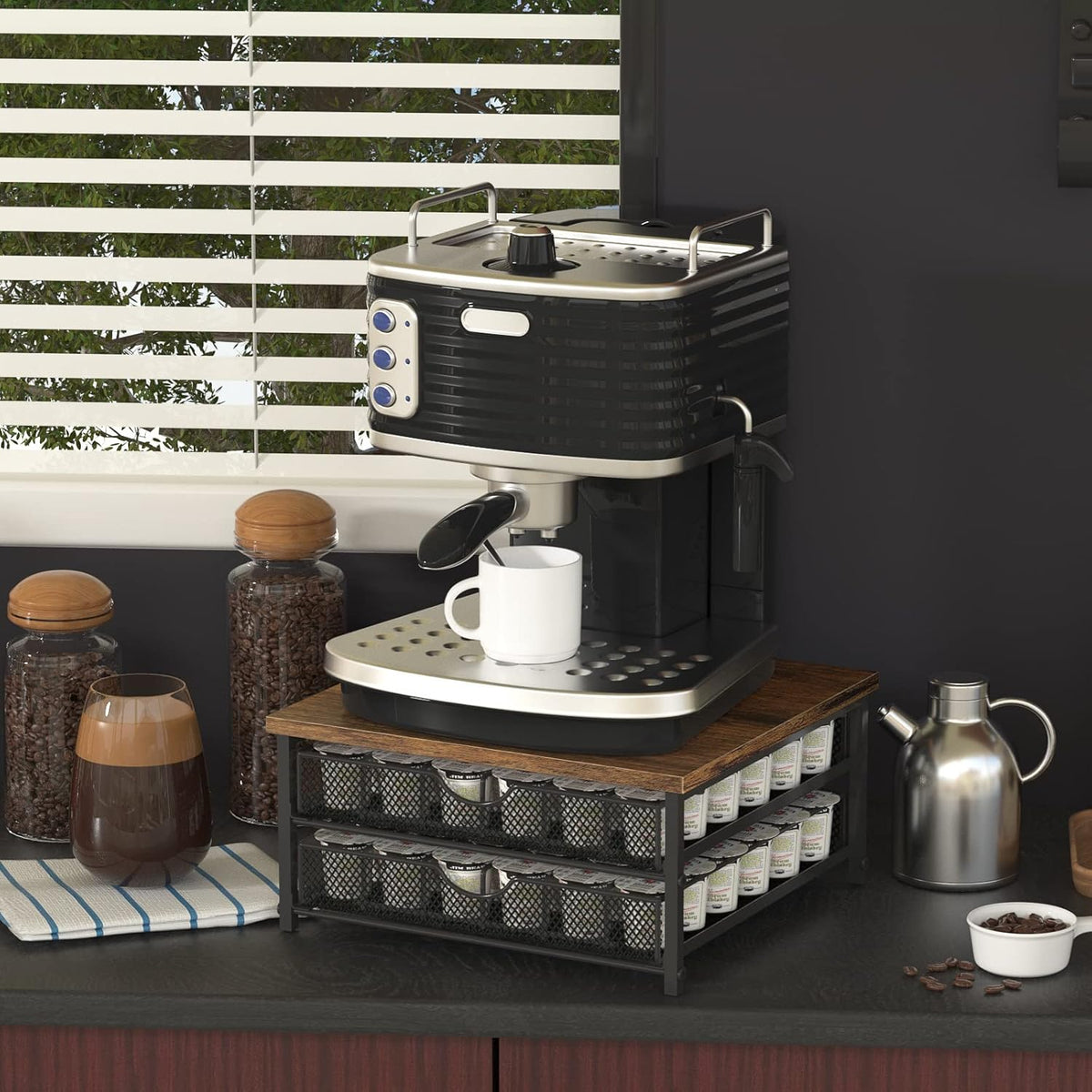 Coffee Pod Holder For Counter, Coffee Pod Drawer for K Cup Storage Drawer Holder, 72 Capacity Pods Storage Organizer Cups Capsule with Sliding Baskets for Coffee Station, Black