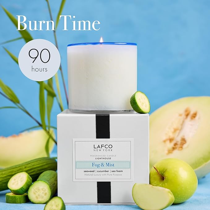 LAFCO New York Signature Candle, Fog & Mist - 15.5 oz - 90-Hour Burn Time - Reusable, Hand Blown Glass Vessel - Made in the USA
