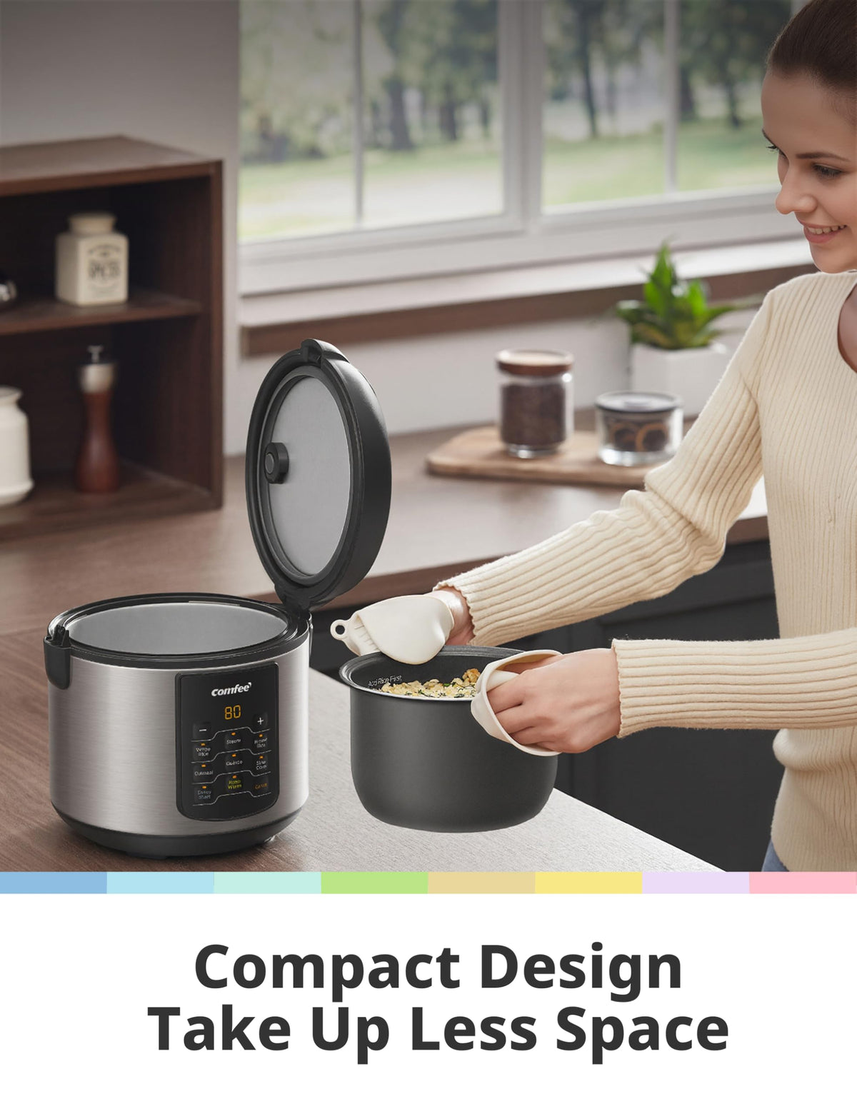 COMFEE' Rice Cooker with 6 Functions, 4-Cups Uncooked Rice