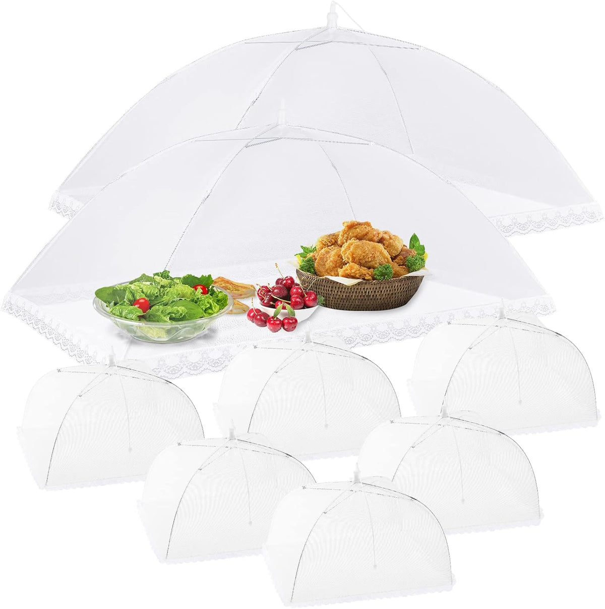 8 Pack 2 Size Mesh Food Covers for outside, 2 Jumbo and 6 Large Cake Cover Net for Indoor/Outdoor, Picnic Accessories Fruit Cover Tent Keeping Out Flies Bugs Mosquitos