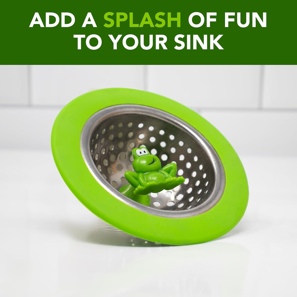 Joie Ribbit Kitchen Sink Strainer Basket, Fits All Standard Sinks, Stainless Steel, Cute Garbage Disposal Drain Cover, 4.5-Inch, Green Frog