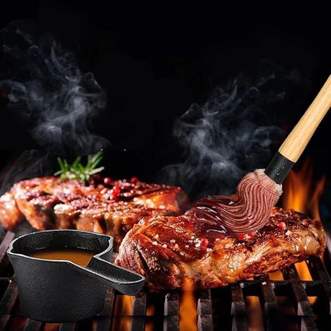BBQ Mop Brush and Cast Iron Basting Pot - Grilling Tool Set with Basting Brush an Meat Shredder Claws for Meat Smoker, Grill and Stove(8pcs)