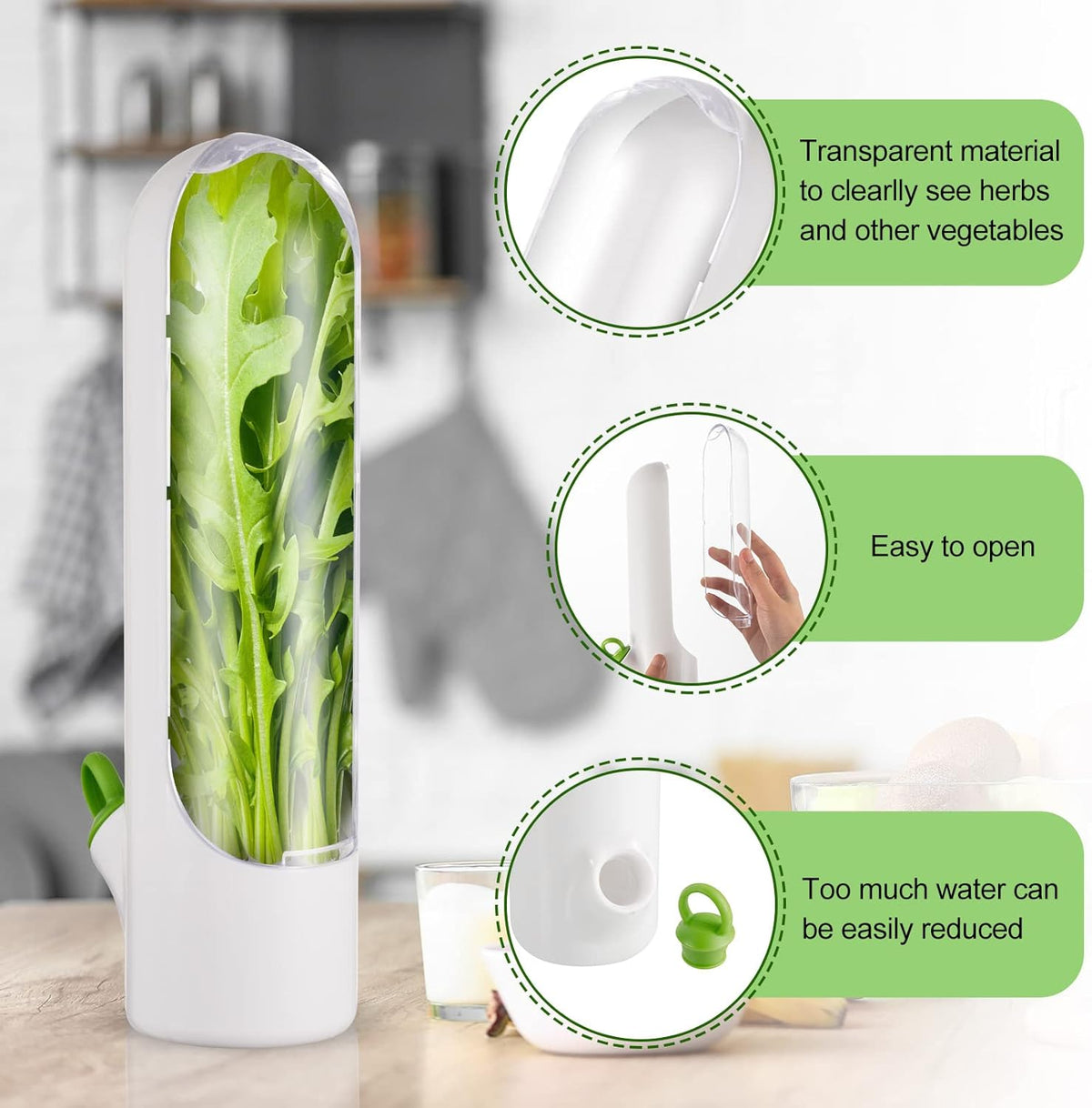 Lallisa Herb Saver Pod Herb Keeper Vegetable Fresh Cilantro Containers for Refrigerator Keeping Bottle Herb Preserver for Mint Fridge Storage, Keeps Greens Fresh for 2-3 Weeks (3 Pcs)