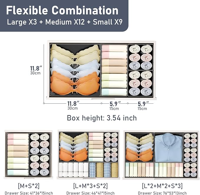 DIMJ Drawer Organizer Clothes Storage - 24 Pack Baby Dresser Organizer for Nursery, Foldable Closet Drawer Organizer Bins for Bedroom Organization, Fabric Storage Dividers for Socks, Underwears, Bras