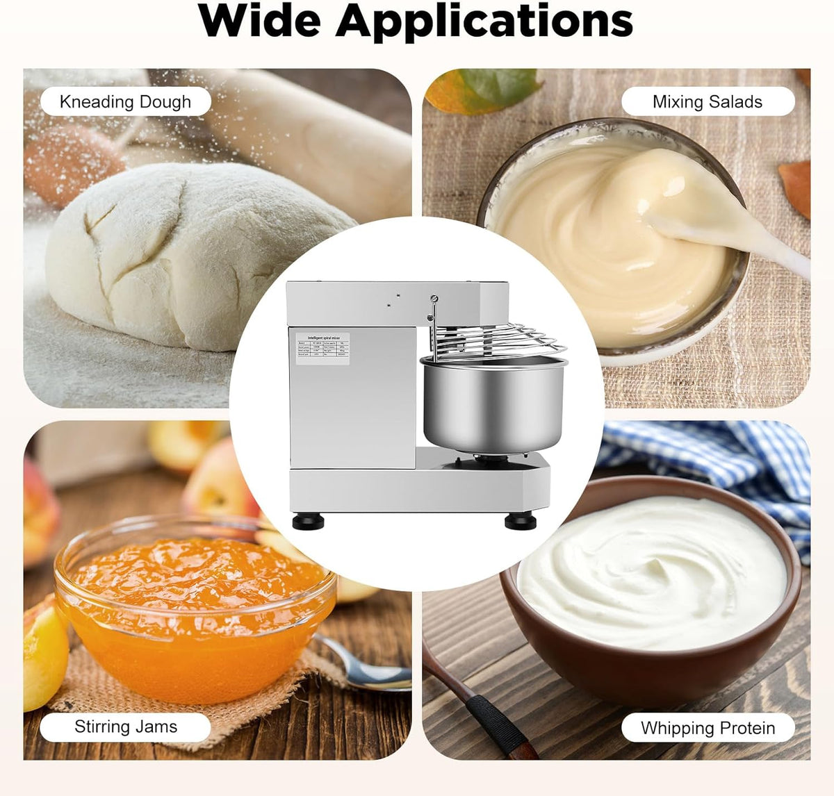 Commercial Dough Mixer Electric, 10.6Qt 750W 201 Stainless Steel Large Dough Maker Machine, Heavy Duty Flour Mixing Machine, Bread Mixer for Restaurant School Bakery