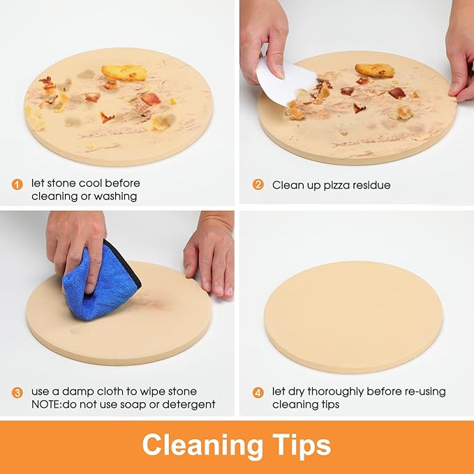 Small 10 inch Round Pizza Stone,for RV Camper Oven,Round baking stone Grill,Can make pizza, bread, pies,BBQ, Durable and Safe, Give away Plastic Scraper