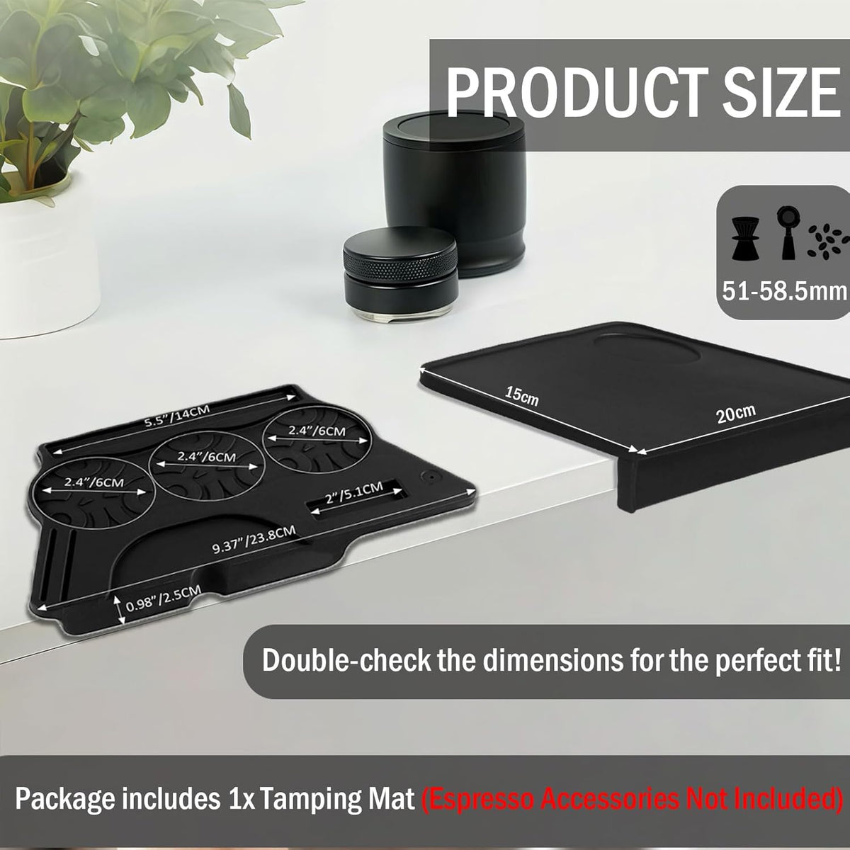 Espresso Tamping Mat - 2PCS Coffee Tamper Mat Food Grade Silicone 6mm Thick Waterproof Heat Resistant Tamp Mat Station for Espresso Machine Accessories, Multi-Use for 51/53/58mm Portafilters Matt