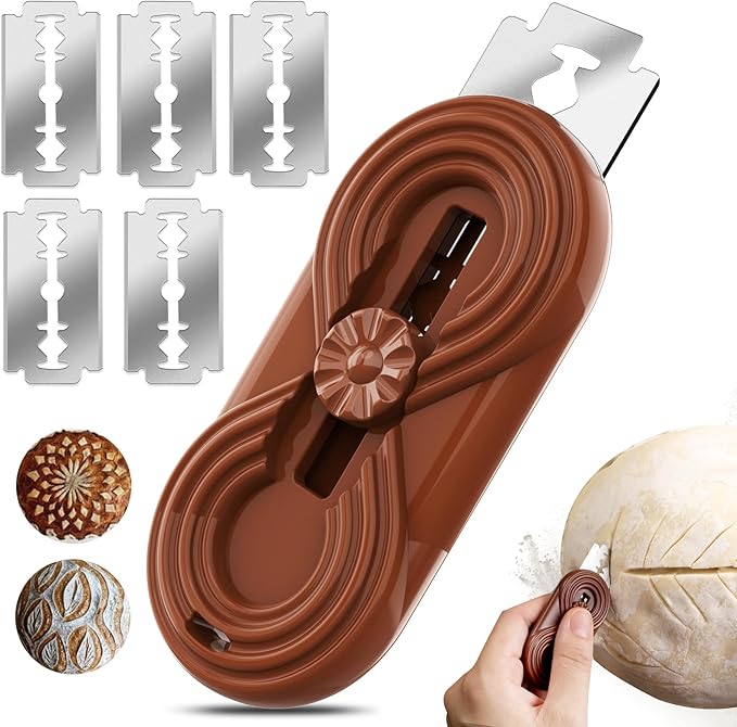 Bread Lame Upgraded Extractable Lame Bread Tool& Anti-Slip Handle with Long Retractable Razor Magnetic Reusable Dough Scoring Tool, Sourdough Scoring tool （Bread Making 5 Razor Blades）