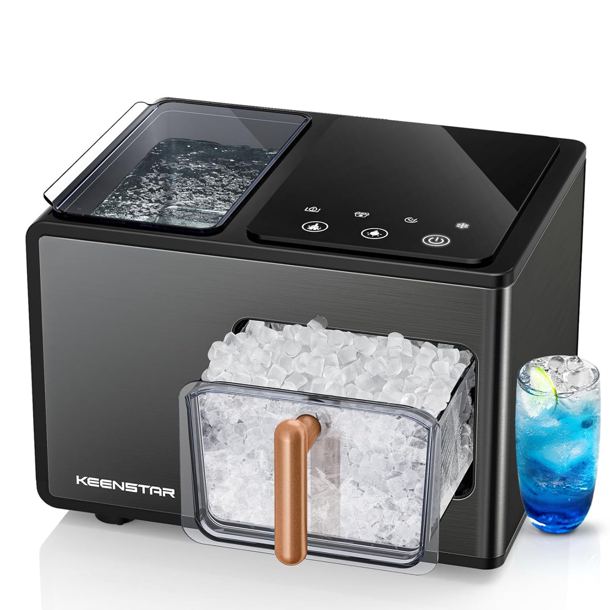 Nugget Ice Maker Countertop, 40lbs/24H, Pebble Ice Maker with Soft Chewable Ice, Self Cleaning Sonic Ice Machine, Stainless Steel w/Touch Screen for Home Office Bar Party- Black