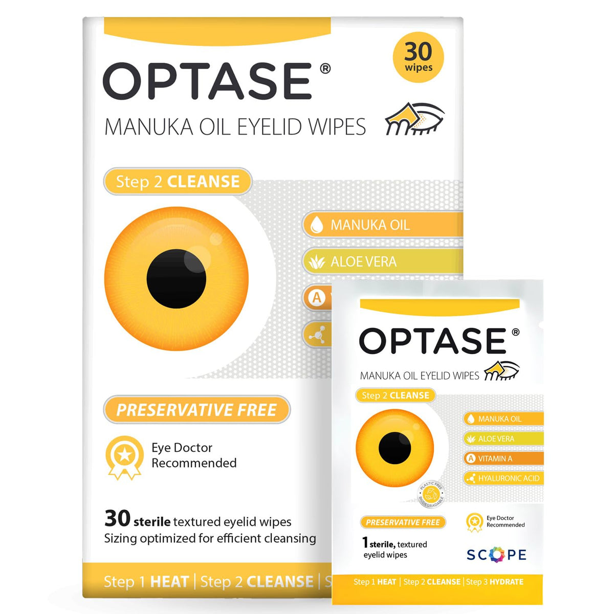 OPTASE Manuka Oil Eyelid Wipes, 30 Count – Eyelid Cleansing Wipes with Natural Manuka Oil – Preservative-Free Formula for Daily Hygiene and Eye Lid Comfort - Doctor Recommended Eye Lid Cleaning