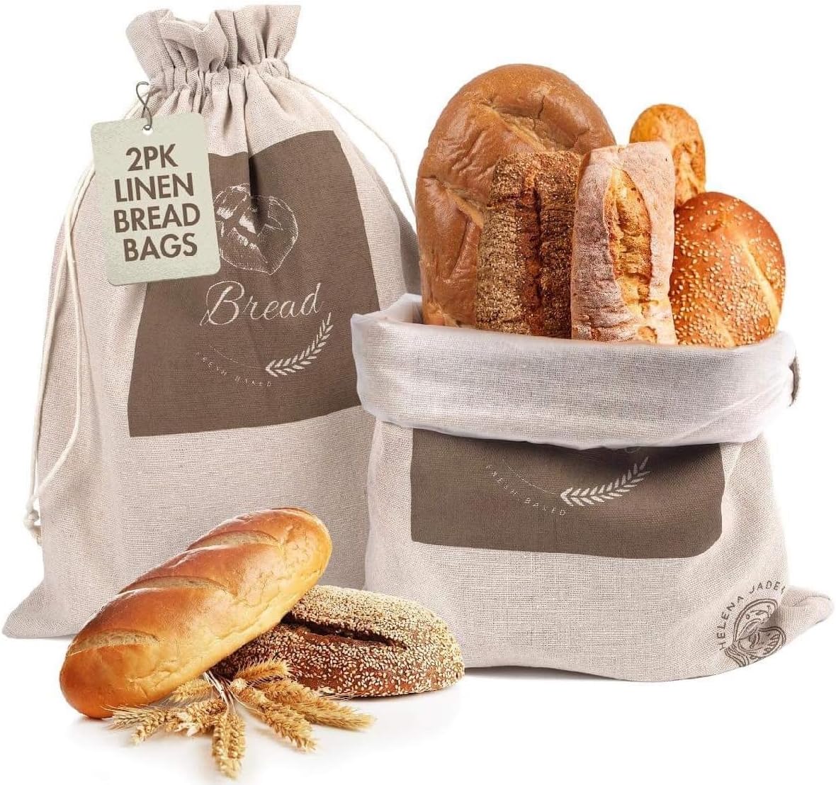 Linen Bread Bags for Homemade Bread – Easy to Clean Large Reusable Cloth Bags for Sourdough, Sandwich & Loaf Storage, BPA-Free Linen Bag with String Closure For Fresh Breads Storage (2 Pack, XL)
