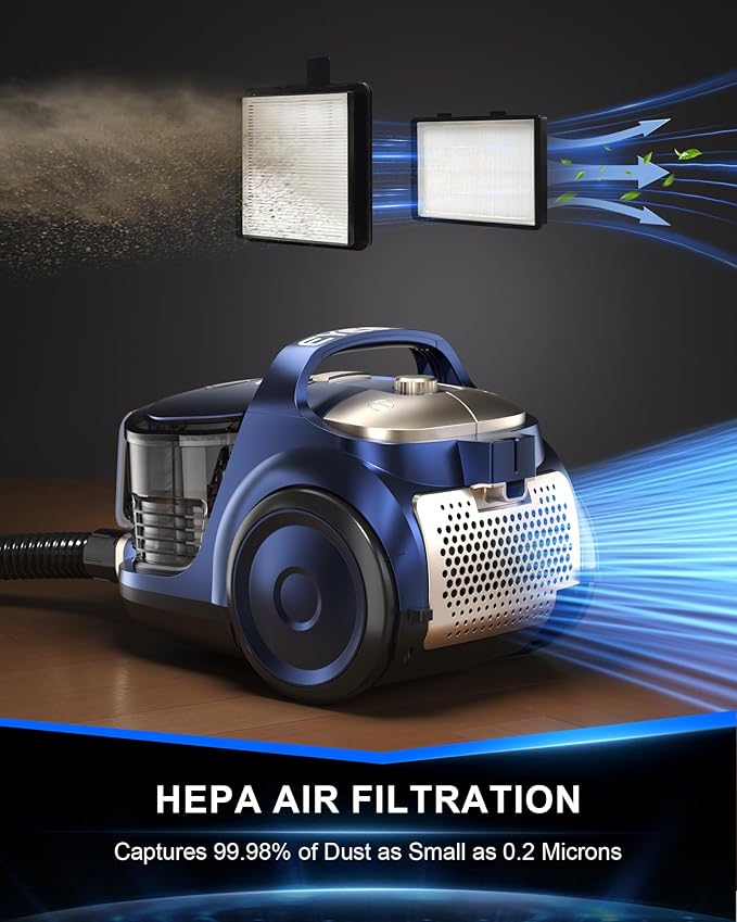 Bagless Canister Vacuum Cleaner,1600W Powerful High-Suction Bagless Canister Vac with 4.5QT Dust Cup,Pop-N-Go Brush,HEPA Filter,Dual Motors&4 Cleaning Tools,Perfect for Low-Pile Carpets&Hard Floors