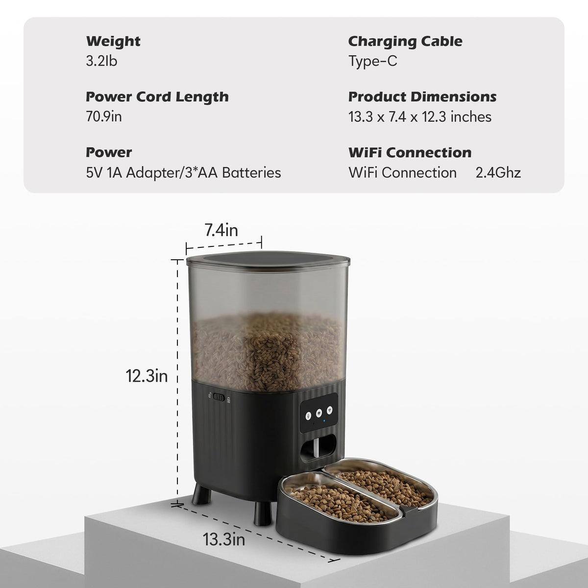 PEYAKO Automatic Cat Feeder, WiFi Cat Food Dispenser with App Control, Smart Dry Pet Food Feeder, 1–10 Meals Per Day, Voice Recording & Stainless Steel Dual-Bowl for Small Pets Indoor(4.5L, Black)