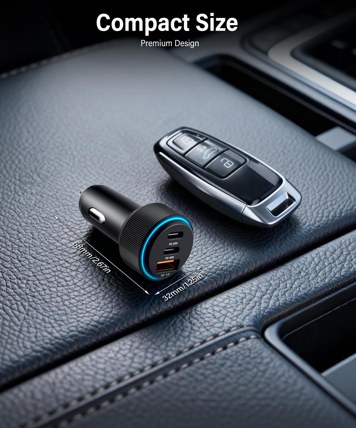 GaRhomxy 66W USB C Car Charger Fast Charging, 3-Port PD PPS/QC3.0 Cigarette Lighter Adapter for iPhone 17/16/15 Pro Max, Samsung S25/S24 Super Fast Charging, iPad, Android etc, Car Phone Accessories