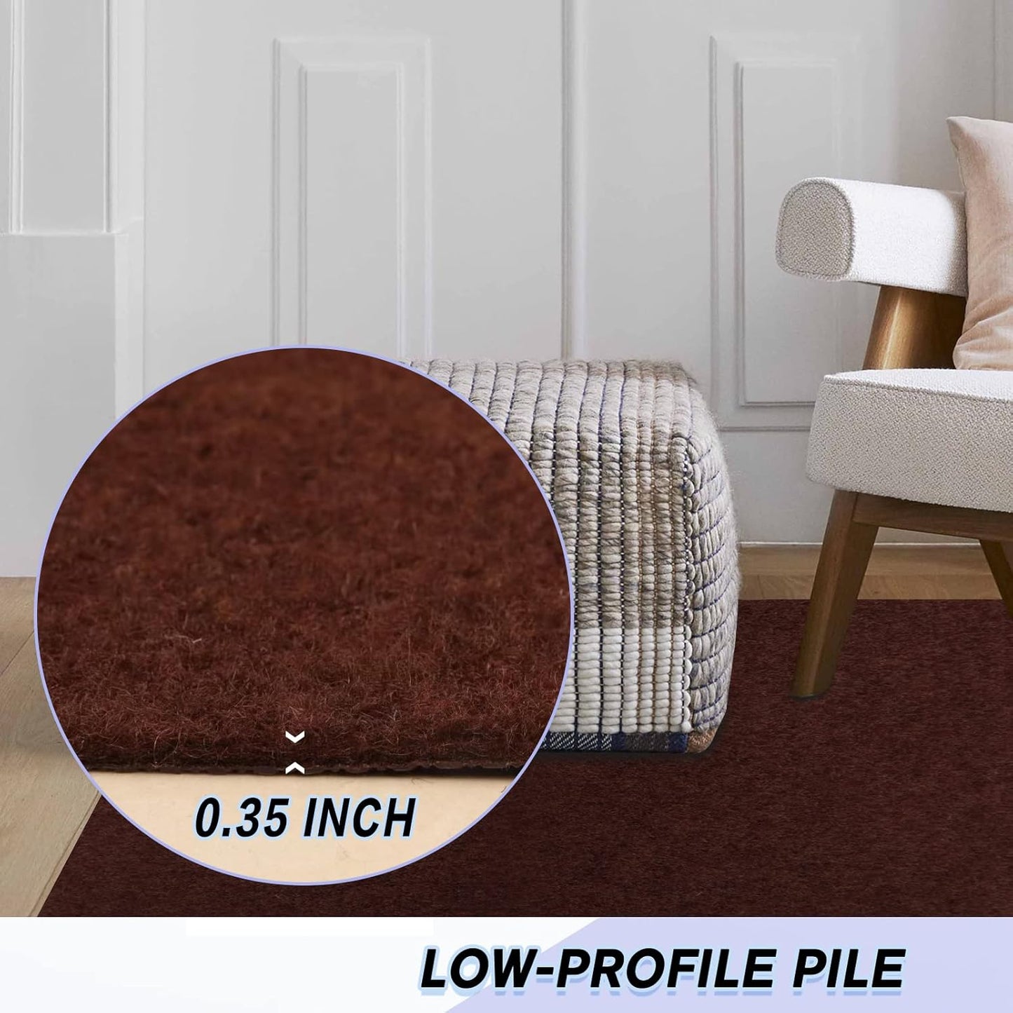 Custom Size Backed Non-Slip Area Rugs Runner, Easy Clean, Waterproof Runner Rugs for Hallway Entryway, Kitchen, Laundry, 4FT x 35FT, Brown