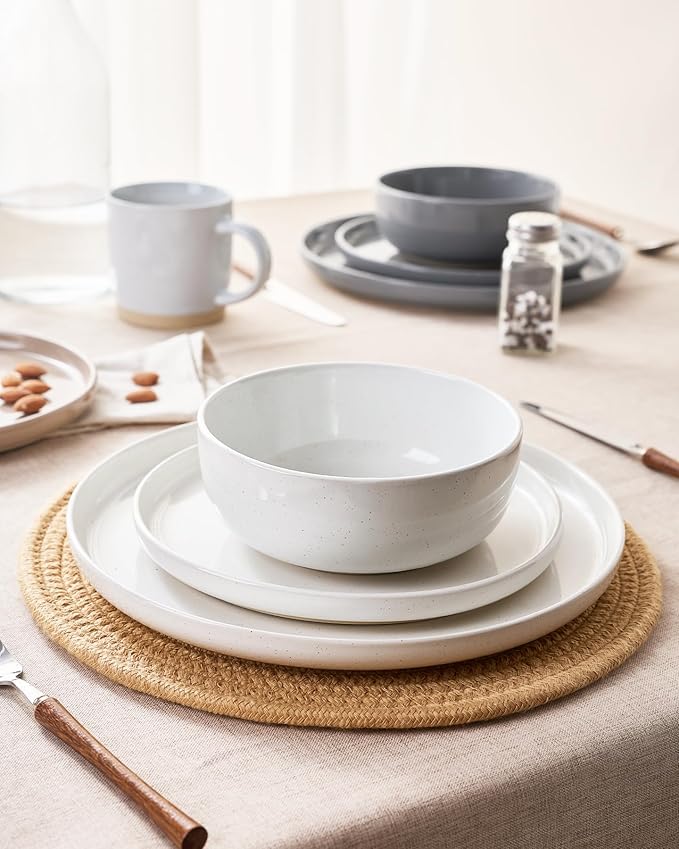 Famiware Milkyway Dinnerware Set with Mugs, Service for 4 (16pcs), Ribbed Stoneware Plates and Bowls Dishes Sets - Chip & Scratch Resistant, Microwave & Dishwasher Safe, Multi-color