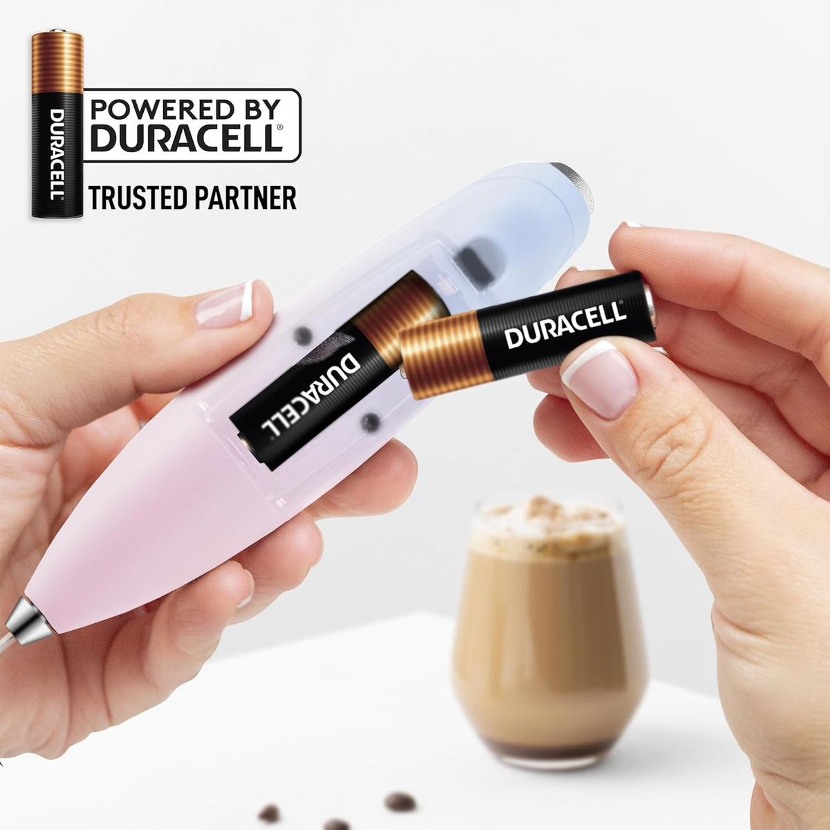Zulay Kitchen Tornado Whisk Milk Frother with 4 AA Duracell Batteries - Triple Whisk for More Power - Handheld Coffee Frother with Stand - Drink Mixer for Lattes, Matcha & Protein Shakes