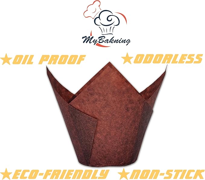 Jumbo Extra Large size Brown Tulip Baking Cups 2-1/4"(Base diameter) x 3-3/4"(Wall height) Greaseproof paper baking cupcake Muffin liners, Case of 130 pcs