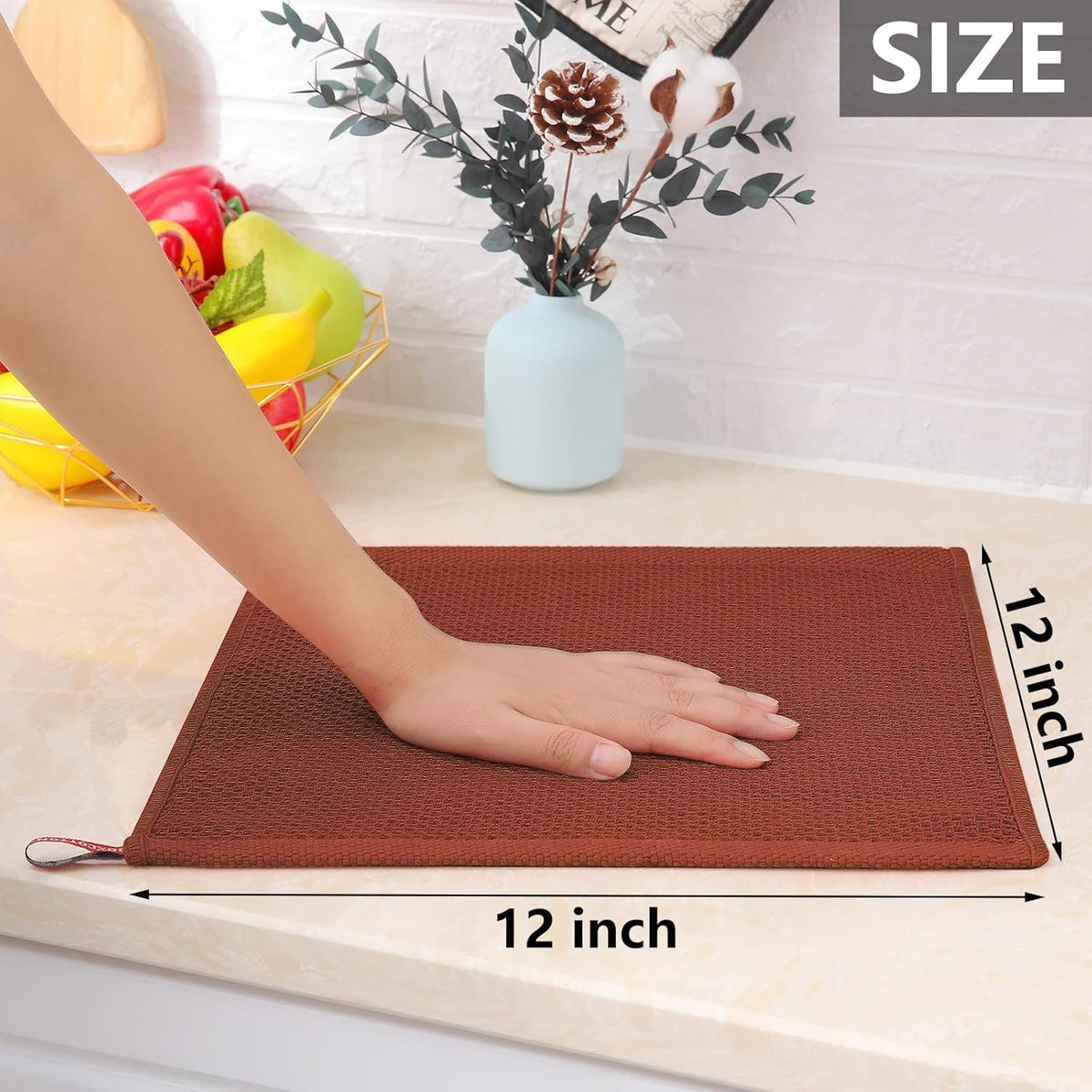 Homaxy 100% Cotton Waffle Weave Kitchen Dish Cloths, Ultra Soft Absorbent Quick Drying Dish Towels, 12 x 12 Inches, 12-Pack, Rust