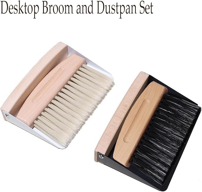 Mini Broom and Dustpan Set Small Metal Dustpan and Brush Set Hand Whisk Broom for Home Office Desktop Sofa Pet Care Household Cleaning (sisal Hemp bristles, White)